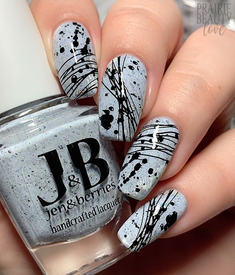 Gray Abstract Nails, Splatter Nail Designs, Dark Gray Nails Design, Black And Gray Nail Designs, Music Inspired Nails, Country Acrylic Nails, Beige Nails Design, Grey Nail Art, Splatter Nails