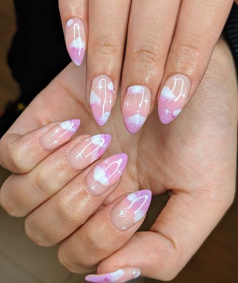 Cloud Nail Art, Cloud Nails, Pink Rain, Nails Purple, Pink Chrome, Nail Time, Basic Nails, Rain Clouds, Sparkly Nails