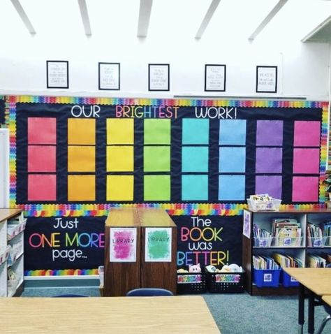 67 Best Classroom Setup Ideas for Back to School - Chaylor & Mads Student Work Wall, Student Work Bulletin Board, Student Work Display, Back To School Classroom Ideas, Classroom Artwork, Rainbow Theme Classroom, Rainbow Classroom Theme, Free Classroom Printables, Classroom Setup Ideas