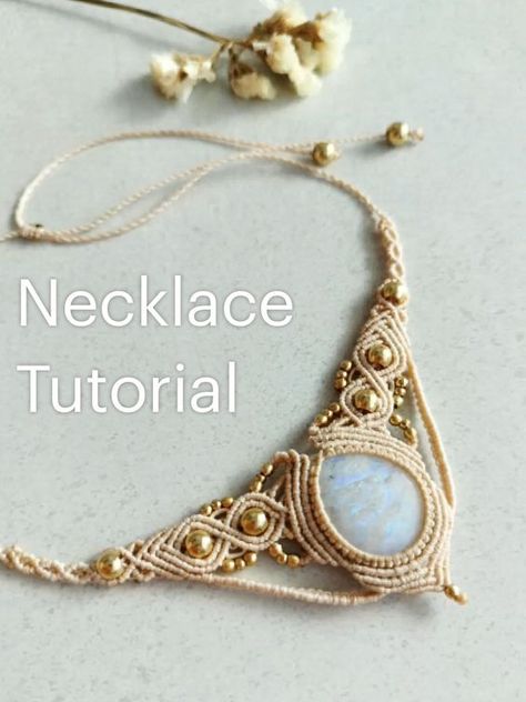 Beautiful drop stone necklace, DIY macrame tutorial, Micro Macrame Jewelry 🔮 Macrame Bracelets With Beads Tutorial, Mini Macrame Tutorial, Macrame Necklace Tutorial Free Pattern, Macrame Choker Diy, Macrame Patterns Tutorials Jewelry, Macrame Choker Tutorial, Micro Macrame Tutorial Free, Macrame Necklace Pattern, Macrame Jewelry Diy