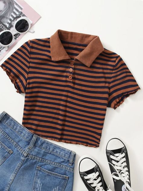 Polo Shirt Outfits, Casual Cap, Latest T Shirt, Striped Polo Shirt, Women T Shirts, Polo Shirt Women, Kawaii Clothes, Girls Fashion Clothes