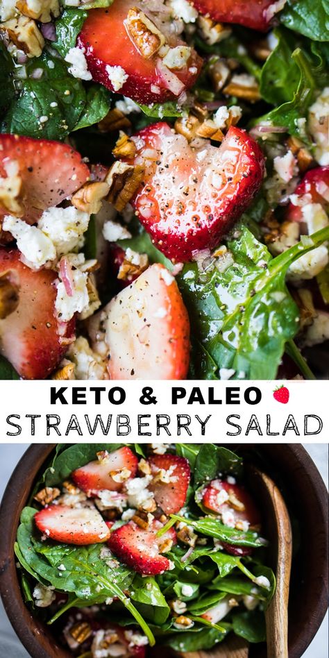 Spinach Salad Keto, Strawberry Spinach Salad, Salad Keto, Desserts Keto, Paleo Salads, Keto Lasagna, Strawberry Spinach, Spinach Strawberry Salad, Paleo Low Carb