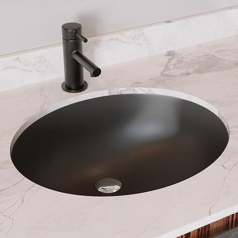 DeerValley DV-1U303B Black Undermount Bathroom Sink 18'' x 15'' Oval Ceramic Sink Bathroom Vessel Sink with Overflow Hole - Amazon.com Bathroom Sink Undermount, Undercounter Sink, Sink Undermount, Black Bathroom Sink, Ceramic Bathroom Sink, Matte Black Bathroom, Round Sink, Best Bathroom Designs, Undermount Sinks