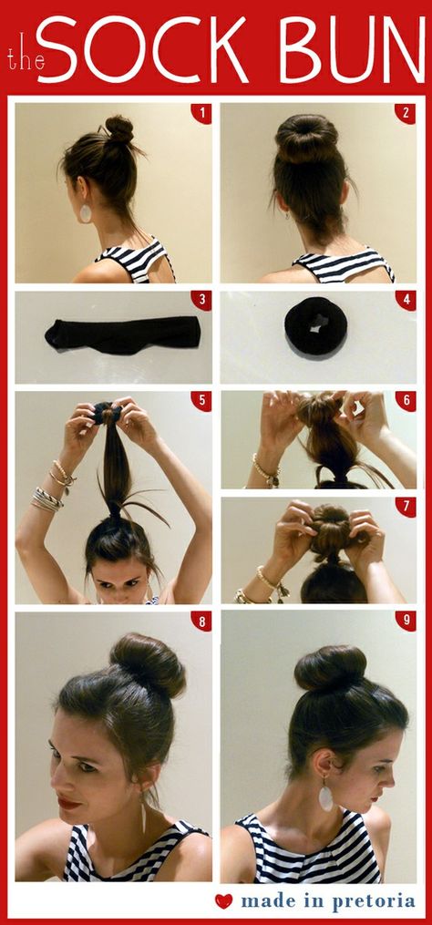 I love this technique. I used it all throughout the summer when I found out about it. I actually tried to take some pics, but they didn’t really turn out. So here are some pics and videos to show you how to do it. It is so easy and looks so polished and nice. This … Tutorial Chignon, Sanggul Cepol, Sock Bun Curls, Curl Tutorial, Sock Bun, Big Bun Hair, Bun Tutorial, Hair Envy, Big Hair