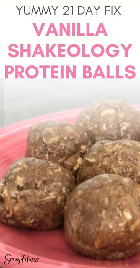 Our no-bake Almond Butter Vanilla Shakeology Protein Balls recipe is our go-to snack! You only need 4 ingredients and 5 minutes to enjoy these which makes them perfect for meal prepping! #shakeology #proteinballs #healthysnacks 21 Day Fix Protein Balls, Shakeology Protein Balls, Shakeology Balls, Shakeology Dessert Recipes, Protein Balls No Bake, Hflc Recipes, Shakeology Desserts, Vanilla Shakeology Recipes, Macro Foods