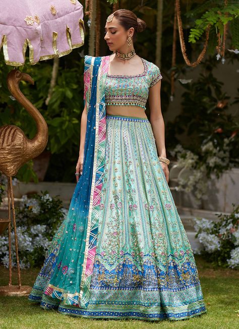 Asel Aqua Lehenga Choli Aqua Lehenga, Printed Lehenga, Mehndi Brides, Aqua Fabric, Net Dupatta, New Beginning, Pale Gold, The Dawn, The Glow