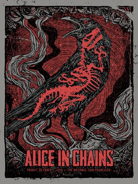 Alice In Chains - Gregg Gordon - 2016 ---- Metal Posters Room, Alice In Chains Art, Alice In Chains Aesthetic, Alice In Chains Wallpaper, Alice In Chains Poster, Grey Posters, Bands Posters, San Francisco Poster, Rock Poster Art