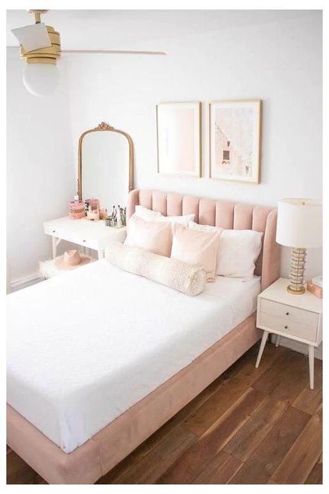 Soft Girl Bedroom, Anthropologie Mirror, Beautiful Bed Designs, Pottery Barn Living Room, Simple Bed Designs, Pottery Barn Teen Bedding, Bedroom Pink, Pb Teen, Brass Ceiling