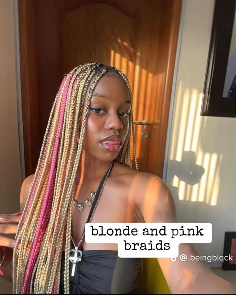 Braids For Black Women Pink And Brown, Pink Brown And Blonde Boho Braids, Blonde Knotless With Beads, Brown And Pink Braids Black Women, Brown Blonde Pink Box Braids, Pink Nd Black Braids, 613 And Pink Knotless Braids, Green And Blonde Knotless Braids, Blonde Braids Pink Beads