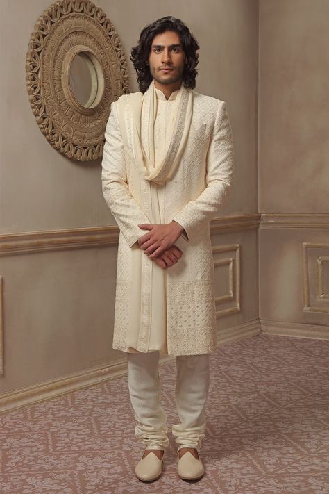 White Sherwani, Groom Sherwani, Embroidered Sherwani, Gents Kurta Design, Sherwani Groom, Gents Kurta, Sherwani For Men, Wedding Sherwani, Groom Outfit