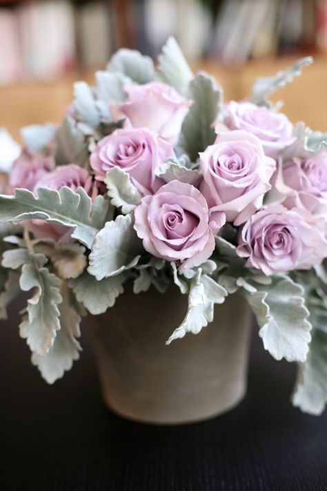 dusty miller Wedding Bouquets Purple, Purple Centerpieces, Rose Floral Arrangements, Purple Succulents, Purple Wedding Bouquets, Succulent Centerpieces, Purple Wedding Flowers, Flowers Arrangements, Dusty Miller