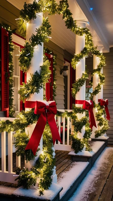 10 Christmas Porch Decor Ideas to Welcome the Holiday Season - Plumbing Advice24 Christmas Driveway Decorations, Christmas Lights Outside House Ideas, Whitehouse Christmas, Christmas Inn, Outside Christmas Decor, Christmas Porch Decor Ideas, Outside Christmas Decorations, Christmas Front Porch, Christmas Front Doors