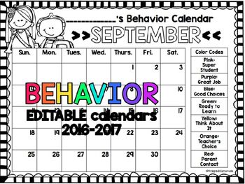 This FREE & EDITABLE download includes 12 behavior calendars for the 2016-2017 school year. These calendars contain a behavior ladder on the right as an easy reminder to parents and students of your expectations!