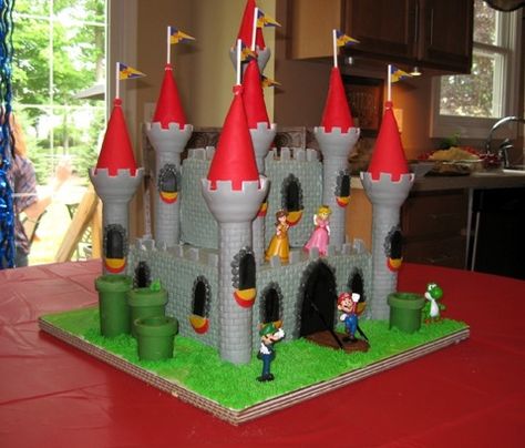 Super Mario Castle Cake Super Mario Castle, Mario Castle, Gothic Fairytale, Mario Crafts, Mario Birthday Cake, Salted Caramel Frosting, Super Mario Cake, Mario Cake, Mario Bros Party