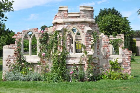 Ruined bay turret Ruin Garden, Garden Ruins, Reseeding Lawn, Whimsical Backyard, Garden Follies, Garden Folly, Stone Walls Garden, Roman Garden, Ferns Garden