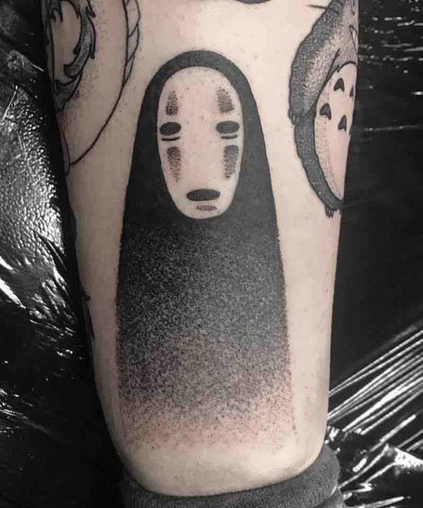 Spirited Away No Face Tattoo 7 by Raine Knight No Face Tattoo, Miyazaki Tattoo, Studio Ghibli Tattoo, Spirit Tattoo, Cactus Tattoo, Ghibli Tattoo, Face Tattoos, Black Ink Tattoos, Face Tattoo