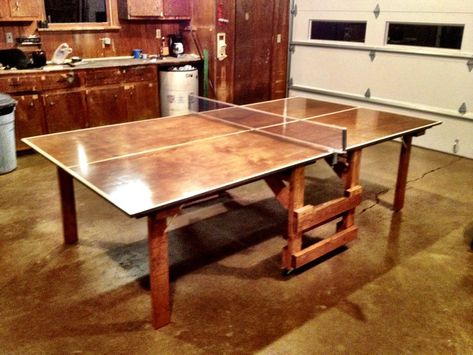 My little brother's first DIY - A ping pong table - Imgur Diy Ping Pong Table, Foldable Ping Pong Table, Manufacturing Ideas, Best Ping Pong Table, Outdoor Ping Pong Table, Ping Pong Tables, Wood Gate, Poker Room, Game Room Family