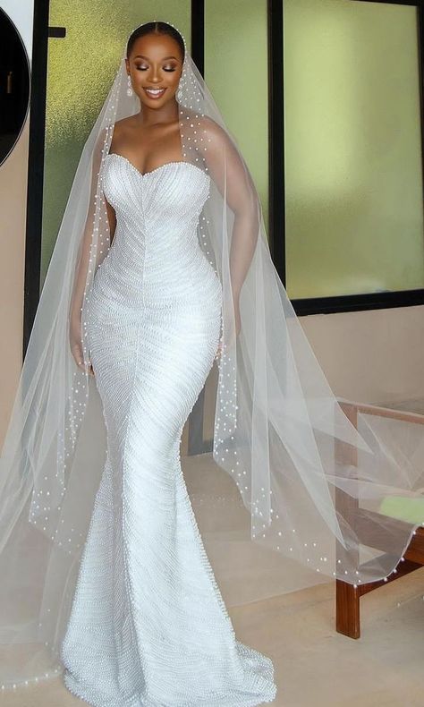 Latest Wedding Gowns, Plain Wedding Dress, Mermaid Wedding Gown, Beaded Mermaid, Wedding Dress Bustle, African Bride, White Bridal Dresses, Classy Wedding Dress, Stylish Wedding Dresses