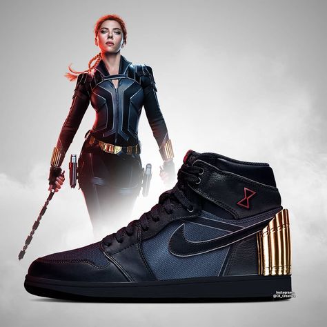 Chris Kemp Creative on Instagram: “NIKE AIR JORDANS - BLACK WIDOW⁣ .⁣ PLEASE NOTE: many of my designs are being used in SCAMS, these are fanart only anyone saying they are…” Avengers Shoes, Marvel Shoes, Marvel Jewelry, Marvel Fashion, Наташа Romanoff, Black Widow Avengers, Avengers Outfits, Marvel Clothes, Black Widow Natasha