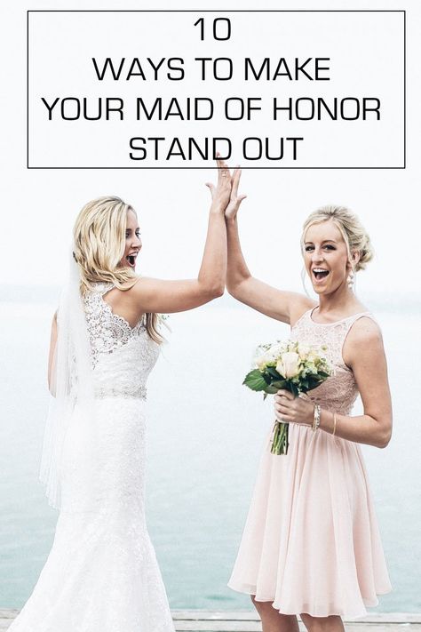 From mix and match bridesmaid dresses to bouquets to hair pieces, here are 10 maid of honor ideas to make her feel extra special on the big day! Ways To Make Moh Stand Out, Maid Of Honor Stand Out, Maid Of Honor Stand Out Ideas, Moh Dress Maid Of Honor, Maid Of Honor Dress Different, Maid Of Honor Photos, Bride And Moh, Matron Of Honor Dresses, Bridesmaids Duties