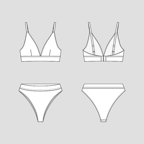 User17943295 | Freepik Flat Drawings, Flat Sketches, Fashion Vocabulary, Fashion Design Portfolio, Fashion Design Drawings, Fashion Design Sketches, Fashion Painting, Designer Swimwear, Technical Drawing