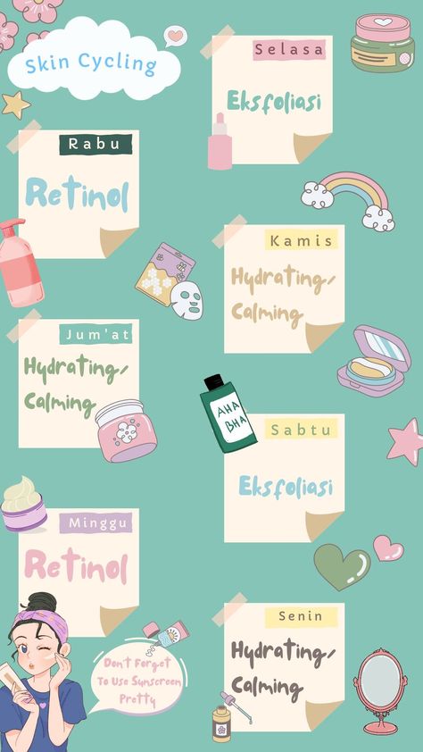 SKIN CYCLING/SKINCARE ROUTINE Skincare Timetable, Skincare Cycling Routine, Skincare Cycling, Skincare Routine With Retinol, Skincare Schedule, Retinol Skincare Routine, Skin Cycling Routine, Skincare Routine Aesthetic, Cute Girly Aesthetic