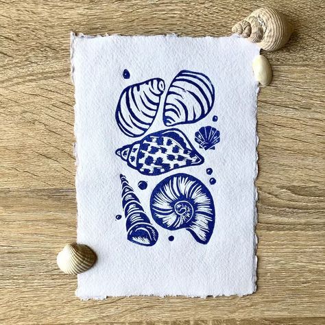 Print Making Designs, Seashell Collection, Cotton Rag Paper, Pool Art, Linoleum Print, Foto Transfer, Linocut Printmaking, Lino Art, Seashell Print