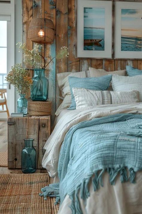 Beach House Style Bedroom, Airbnb Cottage, Modern Coastal Bedroom Ideas, Coastal Bedroom Ideas, Modern Coastal Bedroom, Coastal Pictures, Koti Diy, Beachy Bedroom, Coastal Bedroom Decorating