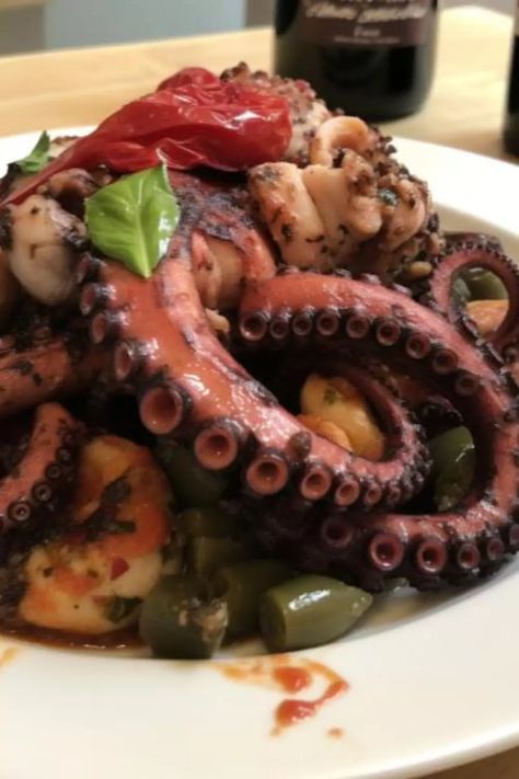 Easy Costco Octopus Recipe Recipes For Octopus, Bbq Octopus Recipe, Octopus Appetizer, Roasted Octopus, Olive Oil Marinade, Octopus Recipe, Octopus Recipes, Grilled Octopus, Food Board