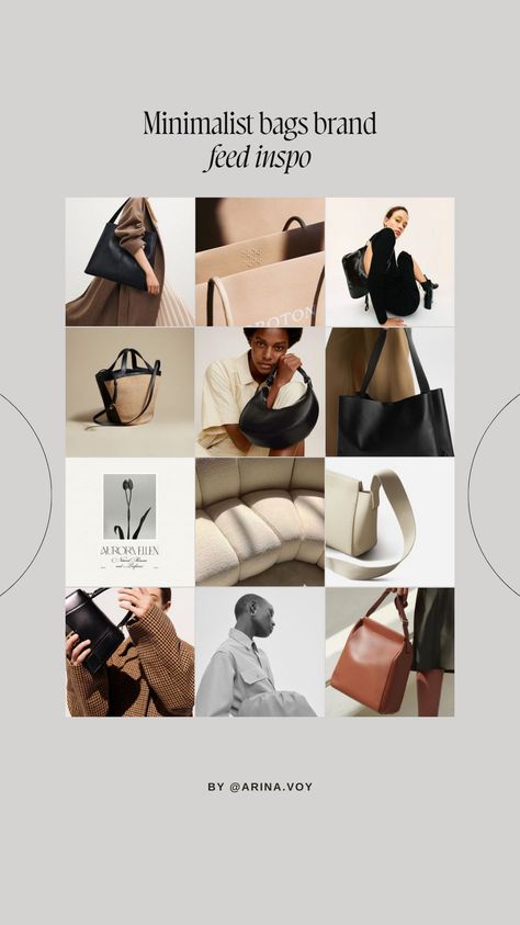 Want to create a minimalist and cohesive Instagram feed for your bags brand? Check out this inspiration for a feed that's both visually stunning and on-brand. #InstagramFeed #MinimalistBags #BrandInspiration #InstagramTips #SocialMediaMarketing #FeedDesign #VisualInspiration #BagBrand #Minimalism #SocialMediaTips Bag Brand Instagram Feed, Instagram Grids Inspiration, Bags Instagram Feed, Bag Instagram Feed, Brand Instagram Feed, Instagram Advertising Design, Fashion Instagram Feed, Minimalist Feed, Bag Branding