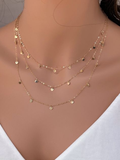 Celebrity Necklace, Three Necklaces, South San Francisco, Gold Coin Necklace, Necklace Layered, Layered Necklace Set, Gold Cross Necklace, Layered Chains, Chain Extenders