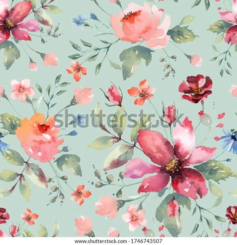 Shutterstock Design, Flower Pattern Design Prints, Tropical Fabric Prints, Flower Seamless Pattern, Art 2022, Watercolor Flowers Pattern, Deco Wallpaper, Shutter Stock, Wallpaper Interior