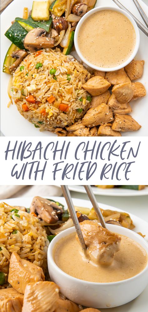 hibachi chix with fried rice Fried Rice Dinner, Chicken With Fried Rice, Rice Dinner Recipes, Hibachi Recipes, Hibachi Chicken, Sautéed Veggies, Rice Recipes For Dinner, Rice Dinner, One Pot Dinners