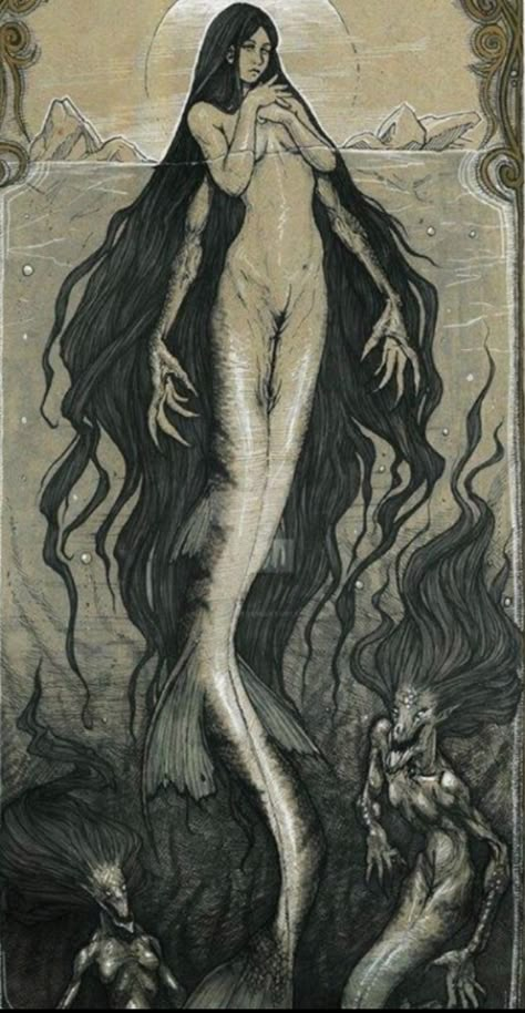 The Ferryman Greek Mythology, Siren Greek Mythology Art, Manticore Female, Greek Siren Art, Oceanids Greek Mythology, Greek Goddess Body Type, Paintings Greek Mythology, Medusa Full Body, Siren Greek Mythology