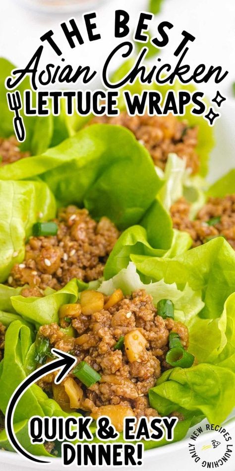 Asian Chicken Lettuce Wrap Asian Ground Chicken, Ground Chicken Lettuce Wraps, Easy Chicken Lettuce Wraps, Easy Asian Chicken, Crispy Honey Chicken, Asian Chicken Lettuce Wraps, Chicken Lettuce Wraps Recipe, Lettuce Wrap Recipes, Spaceships And Laser Beams