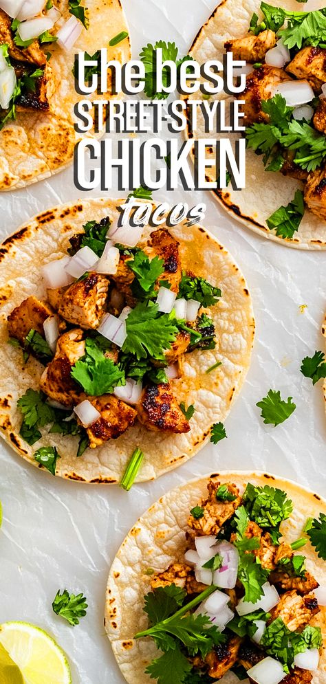 Stovetop Chicken Street-Style Tacos – Chasety Street Taco Chicken Recipe, Mexican Street Tacos Chicken, Tacos Recipes Chicken, Street Tacos Recipe Chicken, Authentic Chicken Tacos, Smashed Tacos, Street Tacos Chicken, Best Chicken Taco Recipe, Chicken Breast Tacos