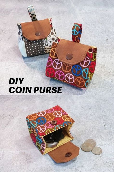 Diy Coin Purse, Coin Purse Pattern, Cute Coin Purse, Sewing Machine Projects, Diy Bag Designs, Tote Bags Sewing, Mini Pouch, Sewing Purses, Diy Purse