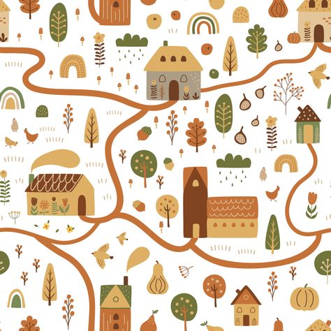 Download the Cartoon village map. Cute map nature vector illustration. Cottage houses, forest, farm landscape. Cozy autumn town scene. Childish hand draw kids room poster. Pumpkin harvest garden nature landscape. 11774791 royalty-free Vector from Vecteezy for your project and explore over a million other vectors, icons and clipart graphics! Cartoon Village, Autumn Town, Nature Vector Illustration, Forest Farm, Harvest Garden, Cottage Houses, Village Map, Map Fabric, Farm Landscape