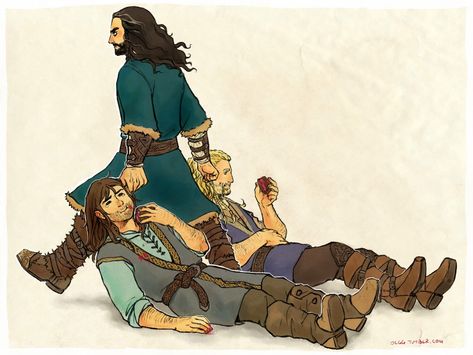 Thorin, Fili and Kili. Son's of Durin at their finest. Hobbit Art, Fili And Kili, Middle Earth Art, Lotr Art, Thorin Oakenshield, Bilbo Baggins, My King, Thranduil, Jrr Tolkien