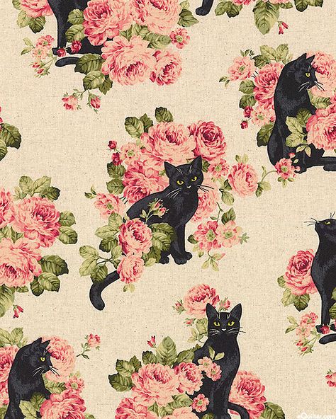 Cat Fabric Pattern, Cat Bouquet, Black Cat Wallpaper, Colorful Hairstyles, Fabric Cat, Black Cat Print, Floral Cat, Free Quilt Patterns, Cat Fabric