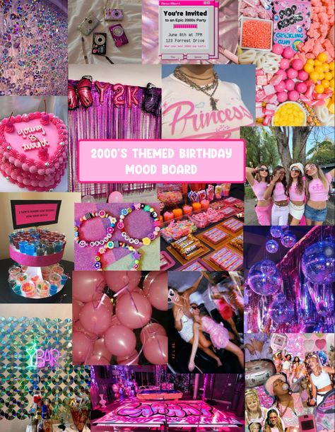 #aesthetic #2000s #moodboard #visionboard Yk2 Birthday Party, 200s Theme Party, 2004 Theme Party, 2000s Birthday Party Theme For Adults, 25th Theme Party Ideas, 2000s Block Party, 2000 Party Aesthetic, Early 2000 Birthday Party Theme, 2000s Bday Theme