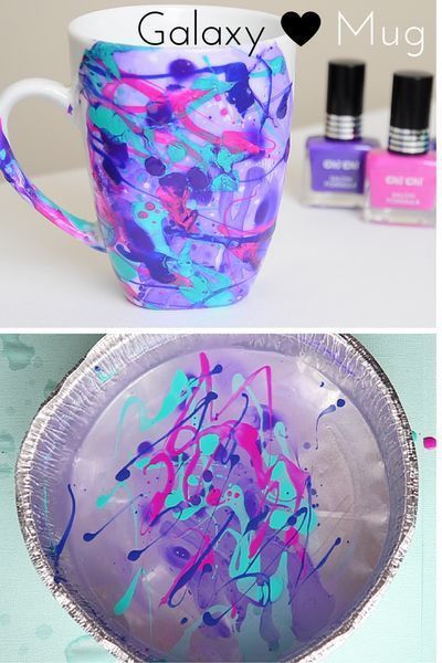 Dip Paint, Diy Projects For School, Galaxy Crafts, Marble Mug, Galaxy Mug, Mug Diy, Marble Mugs, Diy Galaxy, Nail Polish Crafts