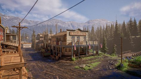 ArtStation - Western Town Paul Bonner, Games Background, Epic Backgrounds, Western House, Cowboy Town, Old Western Towns, Old West Town, Steampunk Artwork, Midnight City