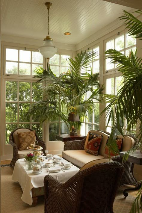 Conservatory, Langdon Hall Colonial Style Conservatory, Conservatory Tea Room, Fall Landscape Ideas, Langdon Hall, Tropical British Colonial, British West Indies Style, Conservatory Plants, West Indies Style, British Colonial Decor