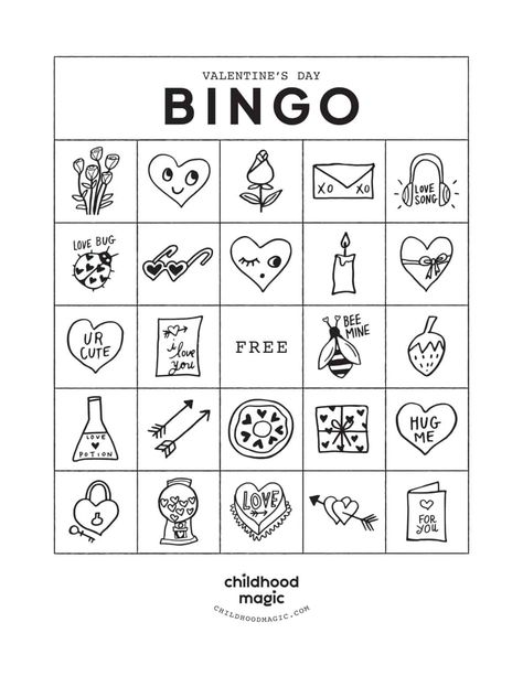 Valentine's Day Bingo - Childhood Magic Valentine Bingo, Bingo Template, Printable Valentine, Bee Mine, Indoor Games, Bingo Games, Day Book, Bingo Cards, Love Bugs