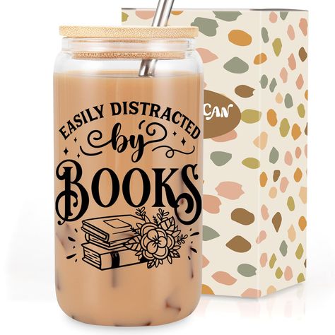 PRICES MAY VARY. Gifts for people who like to read; Featuring the delightful saying "Easily Distracted by Books", our glass tumbler is designed for book lovers who revel in the magic of literature; It embodies the insatiable curiosity and love for reading that defines a true bookworm; Great book lover gifts for women, readers, librarian, friends, teacher A charming reminder of the literary worlds awaiting exploration; Whether you're sipping your morning coffee, indulging in an afternoon tea, or Lovers Gift Ideas, Bookworm Gifts, Gifts For Book Lovers, Book Tree, Birthday Book, Fairy Gifts, Gifts For Librarians, Glass Cups, Gifts For Bookworms