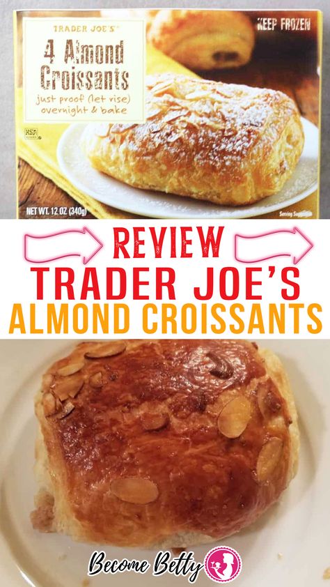 If you've picked up Trader Joe's 4 Almond Croissants you are in for a real treat. While the box doesn't look like much, inside this package is a treat worth the time it takes to make. Out of the oven and cooled, these are crisp on the outside yet tender in the middle. The croissant itself is pretty spot on. The croissant dough is pleasantly buttery in taste. The sliced almonds have no difficulty staying in place. | @becomebetty #traderjoesreviews #traderjoesbakedgoods #traderjoesfrozenfood Trader Joes Bread, Vegetarian Shopping List, Trader Joes Frozen Food, Trader Joes Vegetarian, Vegan Shopping List, Best Trader Joes Products, Almond Croissants, Trader Joes Vegan, Croissant Dough