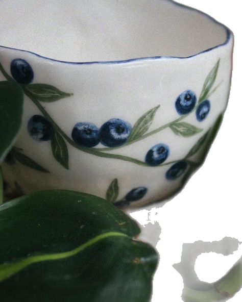 Ceramic coffee or tea mug| blueberry mug Blueberry Ceramic Mug, Blueberry Ceramics, Painted Pottery Designs, Blueberry Pottery, House Trinkets, Clay Poster, Ceramic Plates Designs, Color Me Mine Ideas, Cup Painting