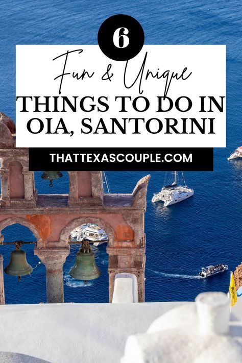 If you are planning a visit to Santorini, don't miss the picturesque village of Oia. This post outlines six fun and unique things to do in Oia to assist you in planning your trip. From the iconic blue domed churches to the winding cobblestone streets, we bet you will fall in love with Oia just like we did. Greece travel | things to do in Santorini | Europe travel | places to visit in Greece | blue domed churches in Greece | romantic travel destinations | Greece | Oia Village | travel guide Greece Romantic, Places To Visit In Greece, Greece Tourism, Greece Packing List, Greece Blue, Europe Travel Places, Travel Places To Visit, Things To Do In Santorini, Greece Itinerary