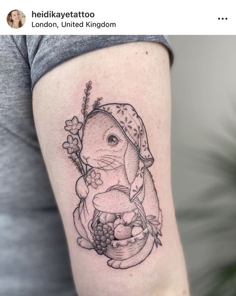 Magical Garden Tattoo, Garden Animal Tattoo, Tattoo Ideas Female Cottage Core, Storybook Style Tattoo, Woodland Creature Tattoo, Woodland Animal Tattoo, Critter Tattoo Sleeve, Possum Magic Tattoo, Cottage Core Tattoos